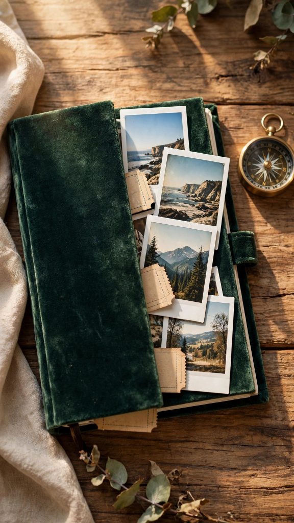 Idea 4: Travel Memory Diaries in Velvet-Bound Books