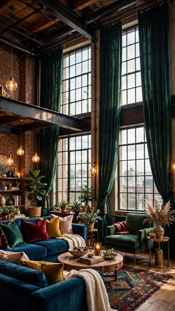 Idea 1: Double-Height Velvet Curtain Walls