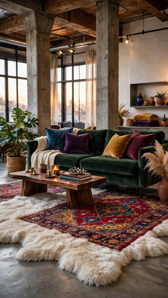 Idea 10: Plush Rug Layering over Concrete Floors