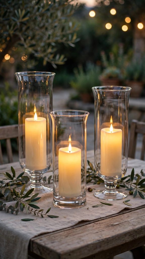 Idea 3: LED Candles Glowing Inside Hurricane Glass