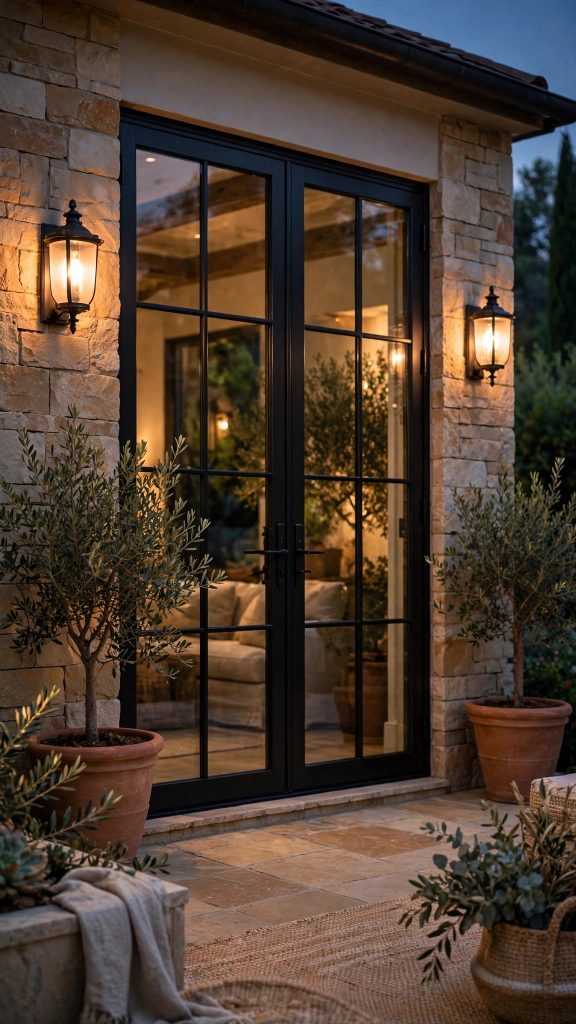 Idea 7: Elegant Wall Sconces Flanking Patio Doors